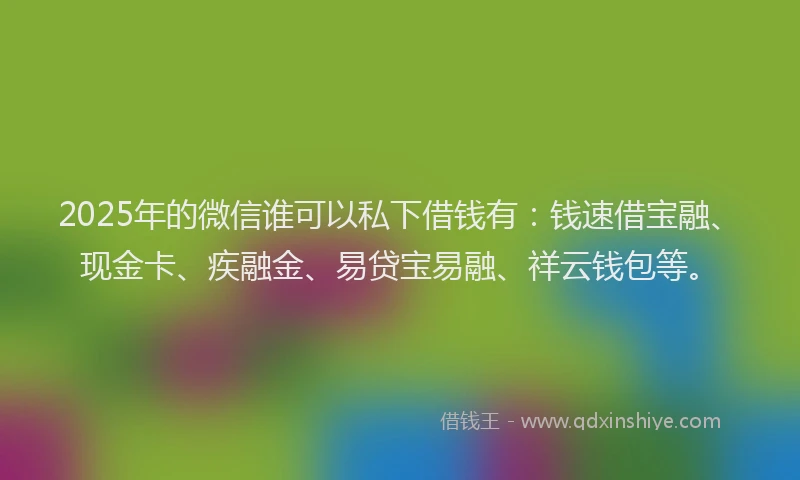 2025年的微信谁可以私下借钱有：钱速借宝融、现金卡、疾融金、易贷宝易融、祥云钱包等。