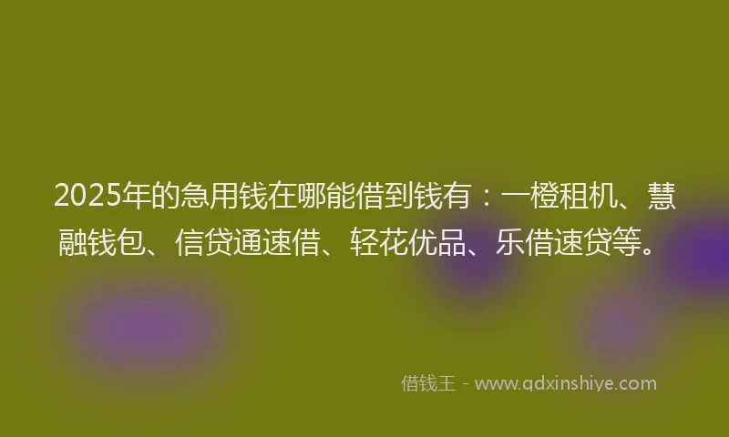 2025年的急用钱在哪能借到钱有：一橙租机、慧融钱包、信贷通速借、轻花优品、乐借速贷等。