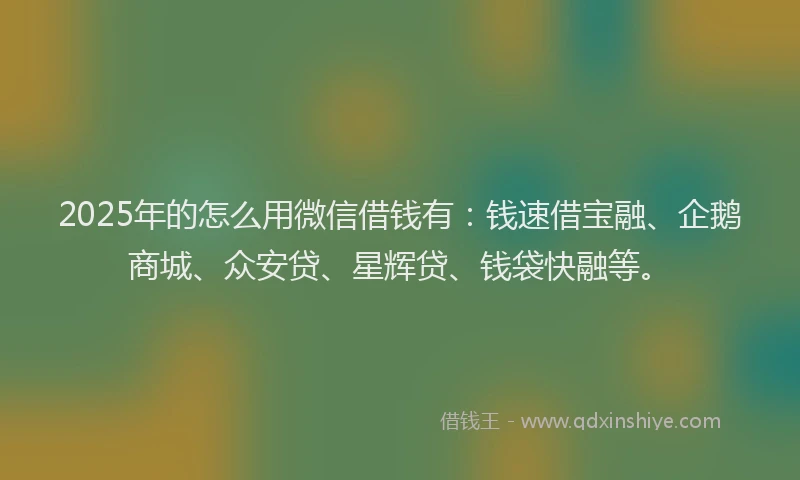 2025年的怎么用微信借钱有：钱速借宝融、企鹅商城、众安贷、星辉贷、钱袋快融等。