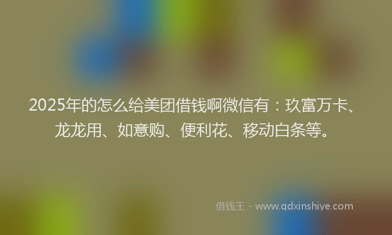 2025年的怎么给美团借钱啊微信有：玖富万卡、龙龙用、如意购、便利花、移动白条等。