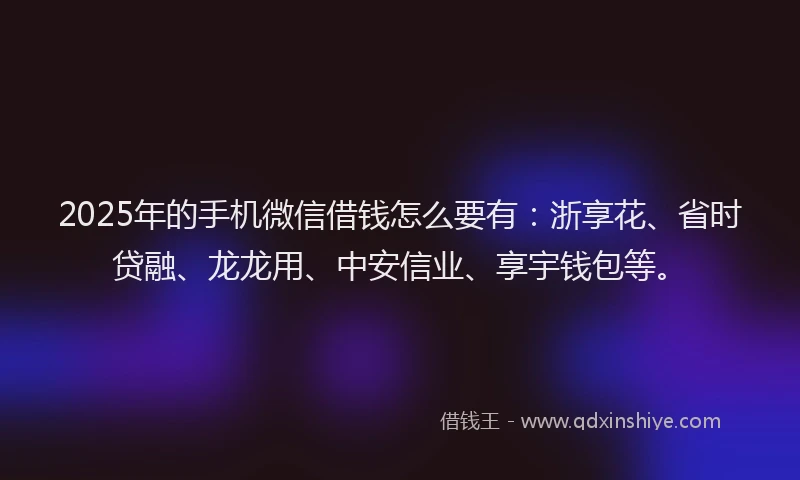 2025年的手机微信借钱怎么要有：浙享花、省时贷融、龙龙用、中安信业、享宇钱包等。