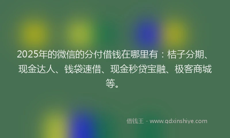 2025年的微信的分付借钱在哪里有：桔子分期、现金达人、钱袋速借、现金秒贷宝融、极客商城等。