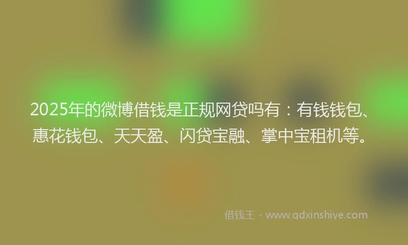 2025年的微博借钱是正规网贷吗有：有钱钱包、惠花钱包、天天盈、闪贷宝融、掌中宝租机等。