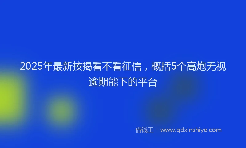 2025年最新按揭看不看征信，概括5个高炮无视逾期能下的平台