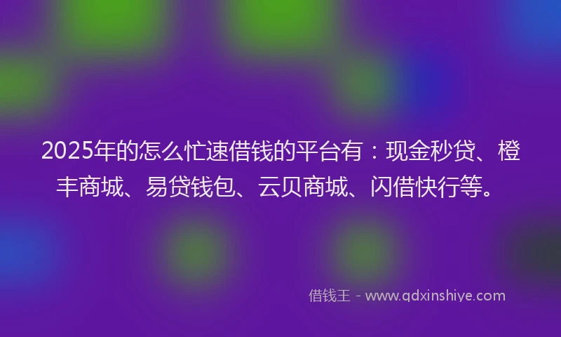 2025年的怎么忙速借钱的平台有：现金秒贷、橙丰商城、易贷钱包、云贝商城、闪借快行等。