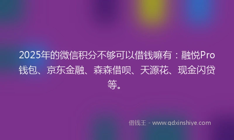 2025年的微信积分不够可以借钱嘛有：融悦Pro钱包、京东金融、森森借呗、天源花、现金闪贷等。