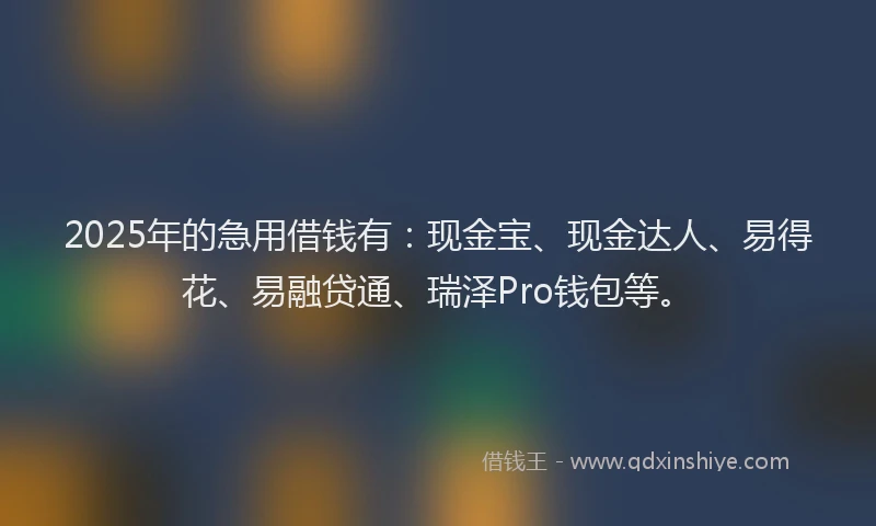 2025年的急用借钱有：现金宝、现金达人、易得花、易融贷通、瑞泽Pro钱包等。