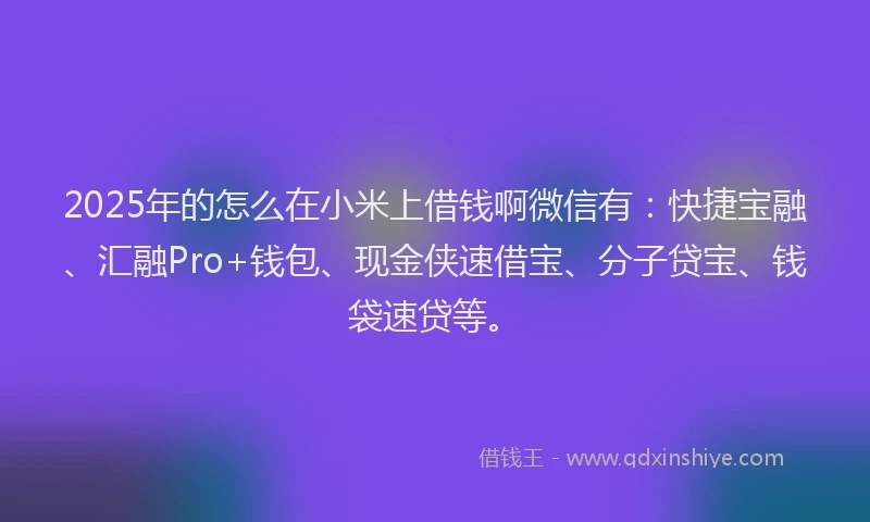 2025年的怎么在小米上借钱啊微信有：快捷宝融、汇融Pro+钱包、现金侠速借宝、分子贷宝、钱袋速贷等。