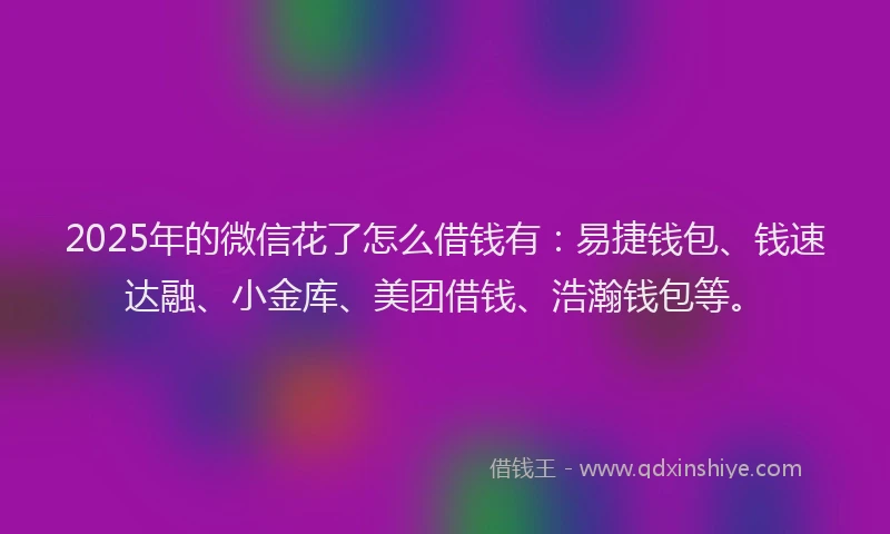2025年的微信花了怎么借钱有：易捷钱包、钱速达融、小金库、美团借钱、浩瀚钱包等。