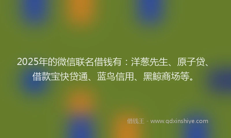 2025年的微信联名借钱有：洋葱先生、原子贷、借款宝快贷通、蓝鸟信用、黑鲸商场等。