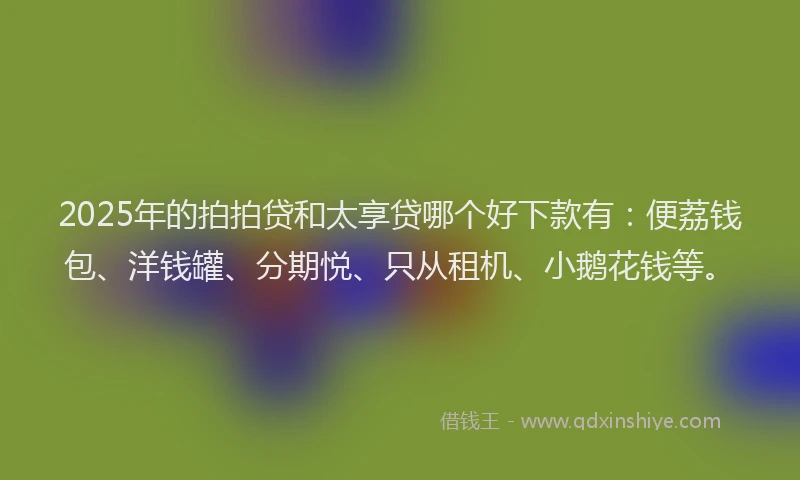 2025年的拍拍贷和太享贷哪个好下款有：便荔钱包、洋钱罐、分期悦、只从租机、小鹅花钱等。