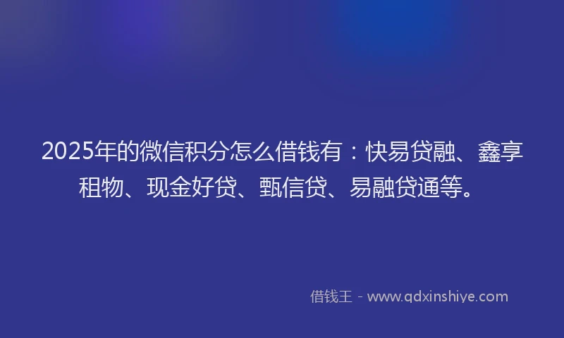 2025年的微信积分怎么借钱有：快易贷融、鑫享租物、现金好贷、甄信贷、易融贷通等。