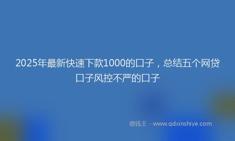 2025年最新快速下款1000的口子，总结五个网贷口子风控不严的口子