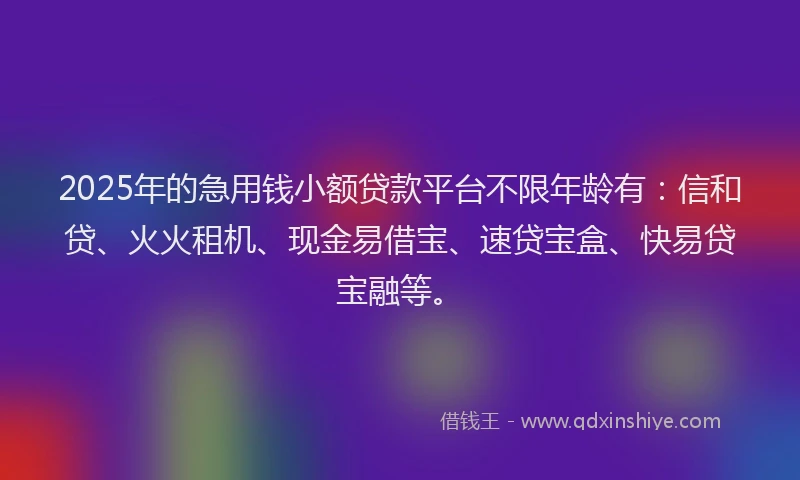 2025年的急用钱小额贷款平台不限年龄有：信和贷、火火租机、现金易借宝、速贷宝盒、快易贷宝融等。