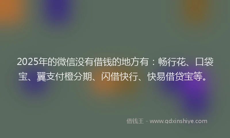 2025年的微信没有借钱的地方有：畅行花、口袋宝、翼支付橙分期、闪借快行、快易借贷宝等。
