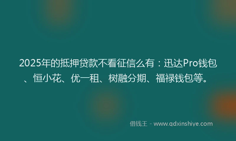 2025年的抵押贷款不看征信么有：迅达Pro钱包、恒小花、优一租、树融分期、福禄钱包等。