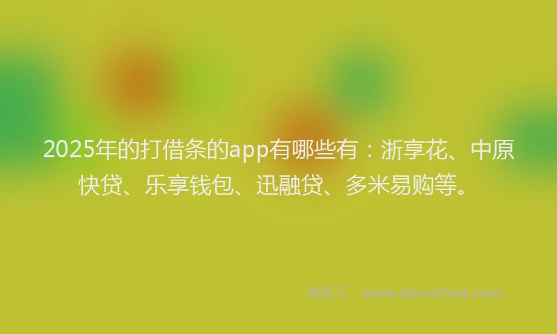 2025年的打借条的app有哪些有：浙享花、中原快贷、乐享钱包、迅融贷、多米易购等。