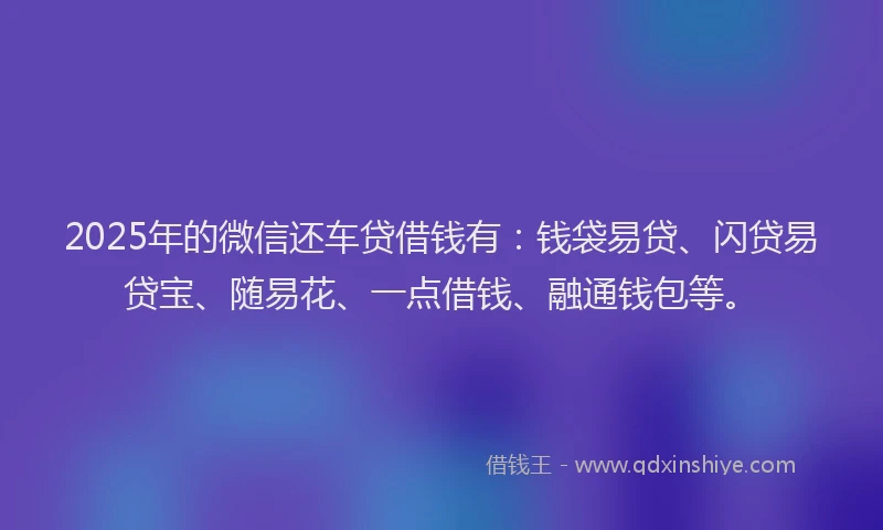 2025年的微信还车贷借钱有：钱袋易贷、闪贷易贷宝、随易花、一点借钱、融通钱包等。