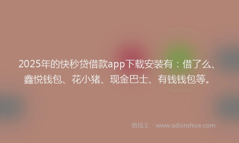 2025年的快秒贷借款app下载安装有：借了么、鑫悦钱包、花小猪、现金巴士、有钱钱包等。