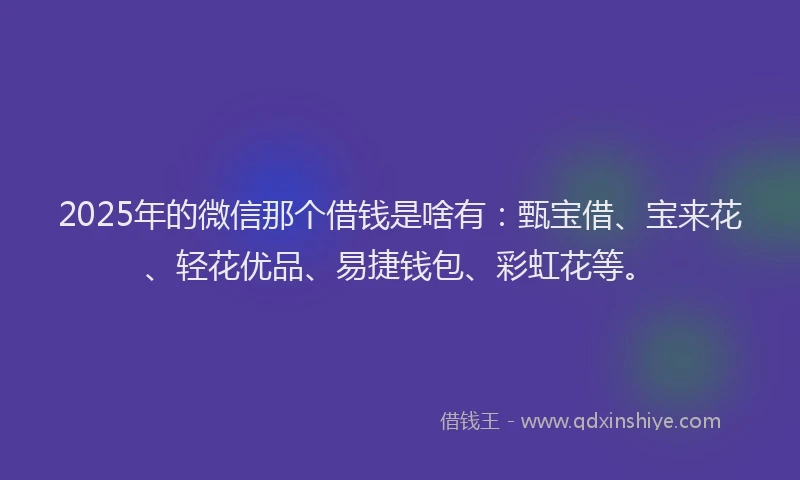 2025年的微信那个借钱是啥有：甄宝借、宝来花、轻花优品、易捷钱包、彩虹花等。