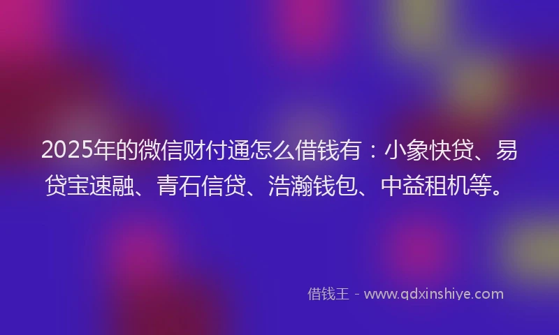 2025年的微信财付通怎么借钱有：小象快贷、易贷宝速融、青石信贷、浩瀚钱包、中益租机等。