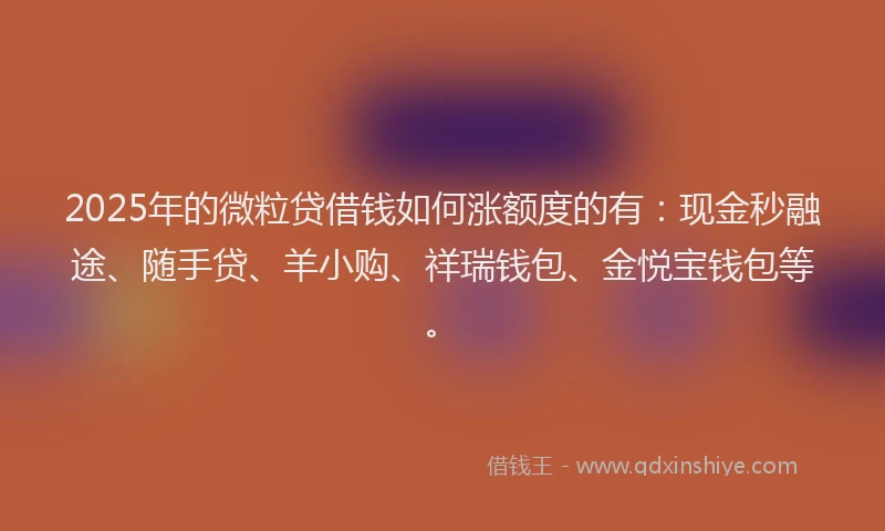 2025年的微粒贷借钱如何涨额度的有：现金秒融途、随手贷、羊小购、祥瑞钱包、金悦宝钱包等。