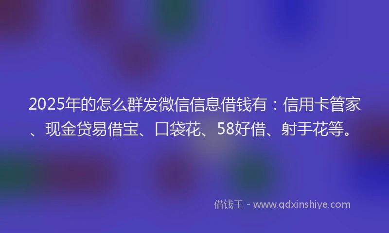 2025年的怎么群发微信信息借钱有：信用卡管家、现金贷易借宝、口袋花、58好借、射手花等。