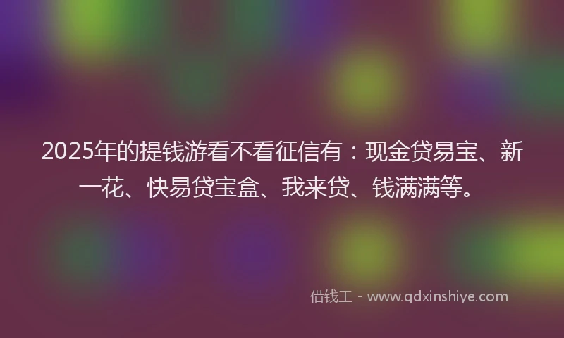 2025年的提钱游看不看征信有：现金贷易宝、新一花、快易贷宝盒、我来贷、钱满满等。