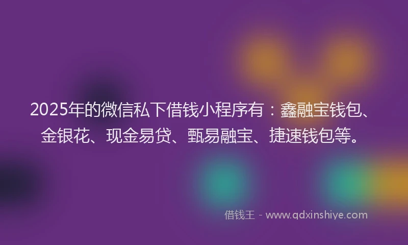 2025年的微信私下借钱小程序有：鑫融宝钱包、金银花、现金易贷、甄易融宝、捷速钱包等。