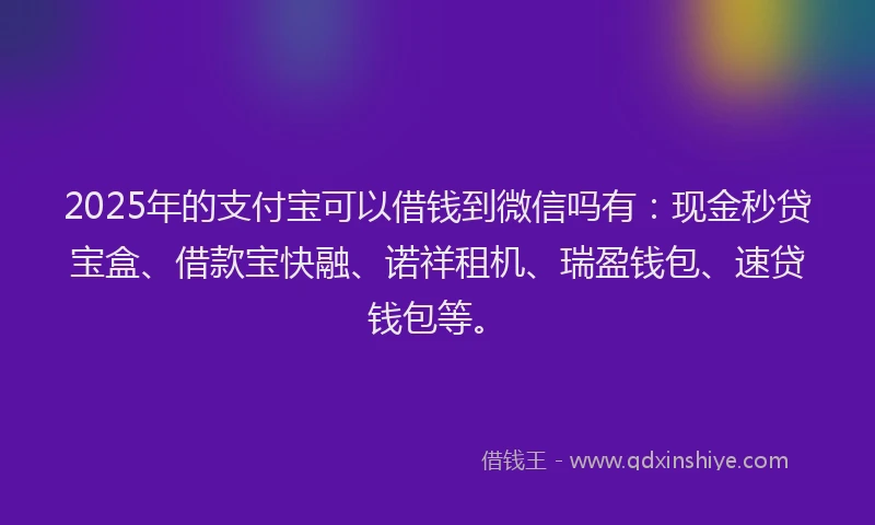 2025年的支付宝可以借钱到微信吗有：现金秒贷宝盒、借款宝快融、诺祥租机、瑞盈钱包、速贷钱包等。