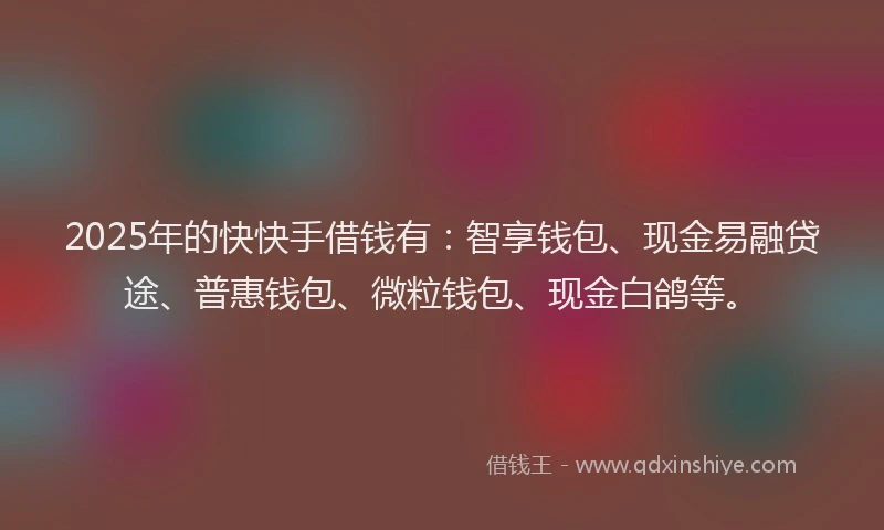 2025年的快快手借钱有：智享钱包、现金易融贷途、普惠钱包、微粒钱包、现金白鸽等。