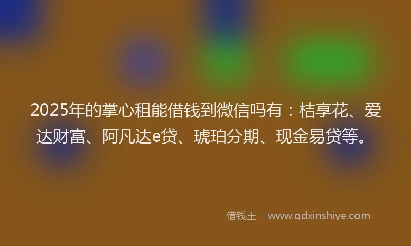 2025年的掌心租能借钱到微信吗有:桔享花、爱达财富、阿凡达e贷、琥珀分期、现金易贷等。