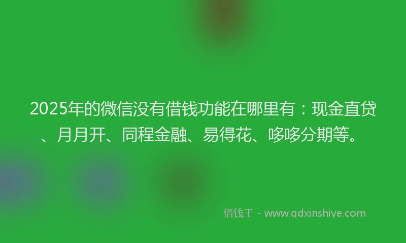 2025年的微信没有借钱功能在哪里有：现金直贷、月月开、同程金融、易得花、哆哆分期等。