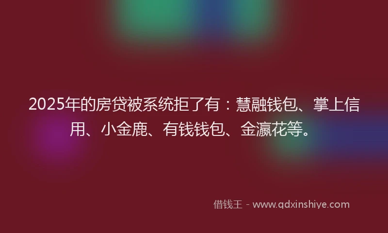 2025年的房贷被系统拒了有：慧融钱包、掌上信用、小金鹿、有钱钱包、金瀛花等。