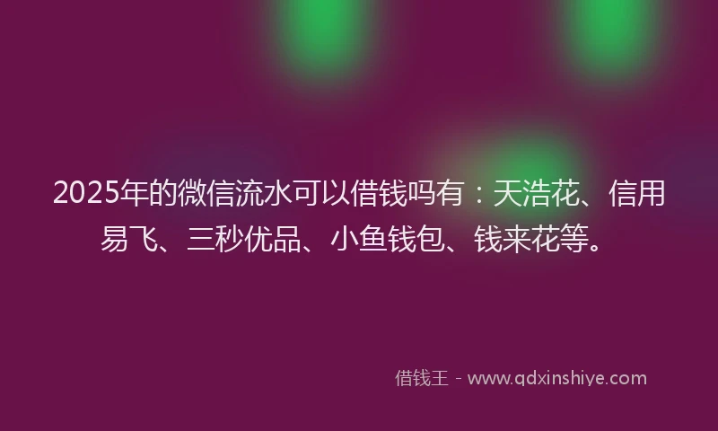 2025年的微信流水可以借钱吗有：天浩花、信用易飞、三秒优品、小鱼钱包、钱来花等。