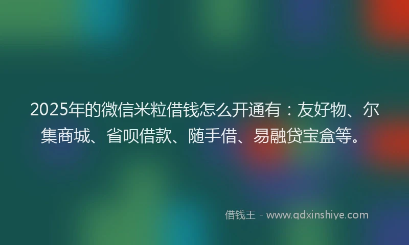 2025年的微信米粒借钱怎么开通有：友好物、尔集商城、省呗借款、随手借、易融贷宝盒等。
