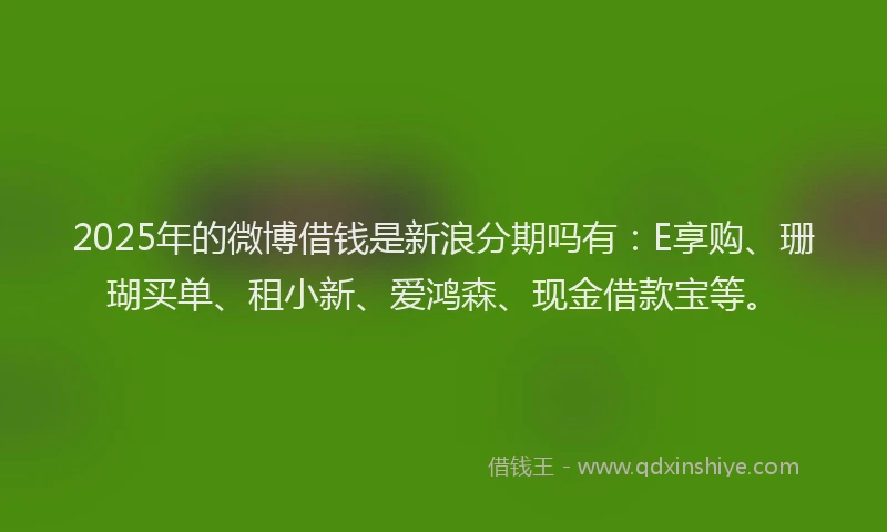2025年的微博借钱是新浪分期吗有：E享购、珊瑚买单、租小新、爱鸿森、现金借款宝等。