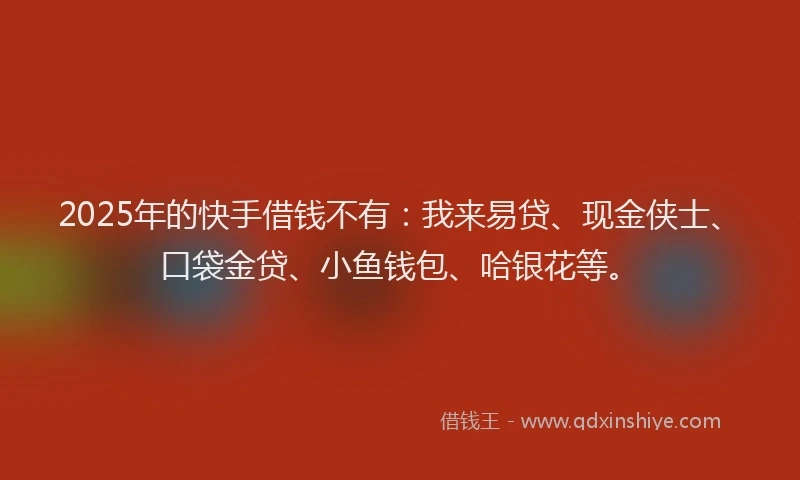 2025年的快手借钱不有：我来易贷、现金侠士、口袋金贷、小鱼钱包、哈银花等。