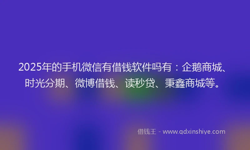 2025年的手机微信有借钱软件吗有：企鹅商城、时光分期、微博借钱、读秒贷、秉鑫商城等。