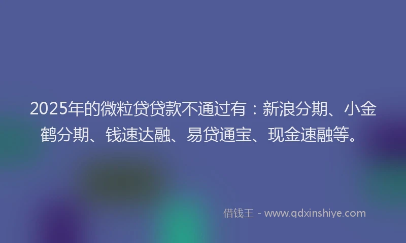 2025年的微粒贷贷款不通过有：新浪分期、小金鹤分期、钱速达融、易贷通宝、现金速融等。