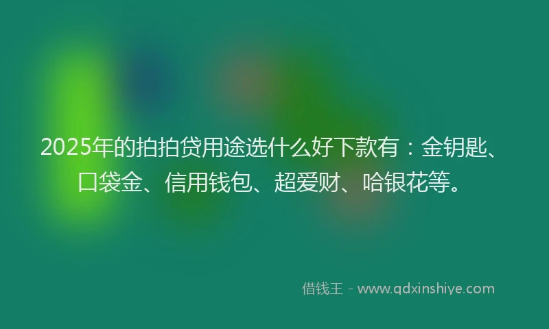 2025年的拍拍贷用途选什么好下款有：金钥匙、口袋金、信用钱包、超爱财、哈银花等。