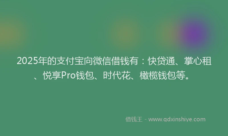 2025年的支付宝向微信借钱有：快贷通、掌心租、悦享Pro钱包、时代花、橄榄钱包等。