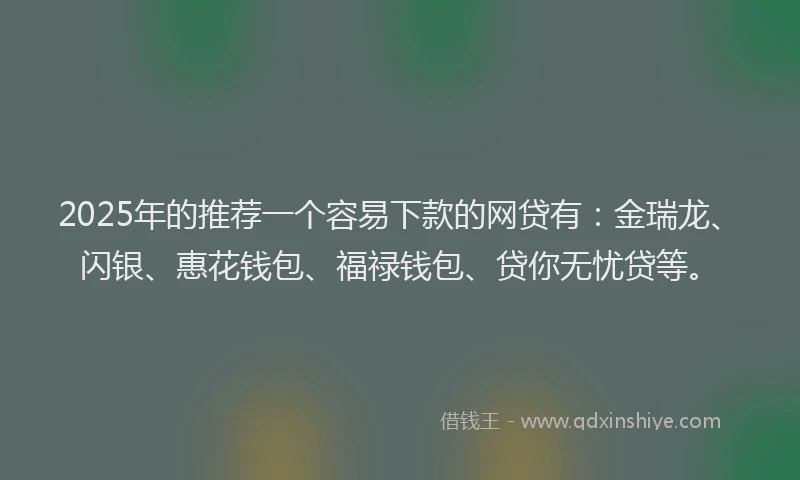 2025年的推荐一个容易下款的网贷有：金瑞龙、闪银、惠花钱包、福禄钱包、贷你无忧贷等。