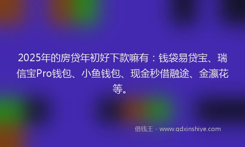 2025年的房贷年初好下款嘛有：钱袋易贷宝、瑞信宝Pro钱包、小鱼钱包、现金秒借融途、金瀛花等。
