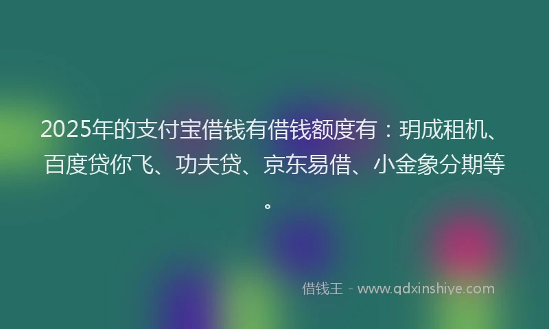 2025年的支付宝借钱有借钱额度有：玥成租机、百度贷你飞、功夫贷、京东易借、小金象分期等。