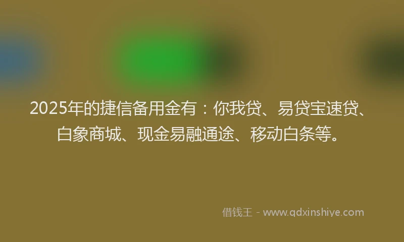 2025年的捷信备用金有：你我贷、易贷宝速贷、白象商城、现金易融通途、移动白条等。