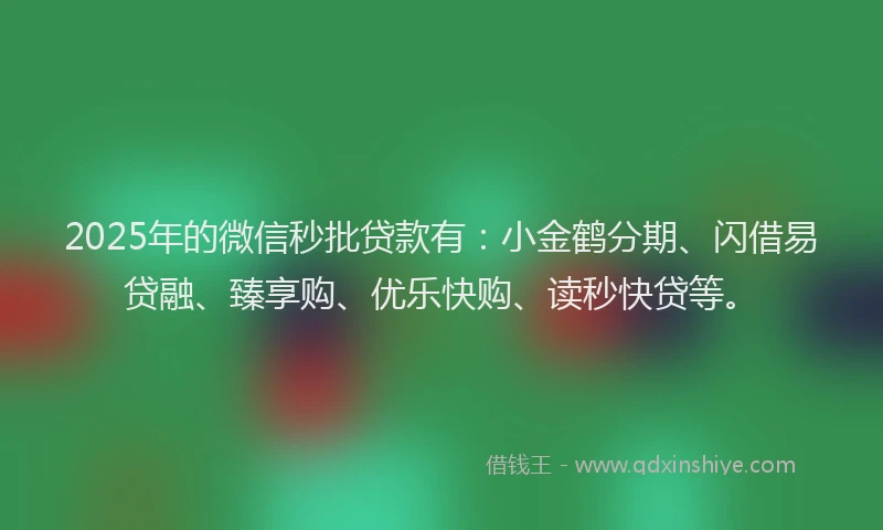 2025年的微信秒批贷款有：小金鹤分期、闪借易贷融、臻享购、优乐快购、读秒快贷等。