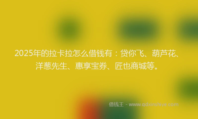 2025年的拉卡拉怎么借钱有：贷你飞、葫芦花、洋葱先生、惠享宝券、匠也商城等。