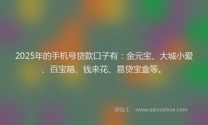 2025年的手机号贷款口子有：金元宝、大城小爱、百宝箱、钱来花、易贷宝盒等。