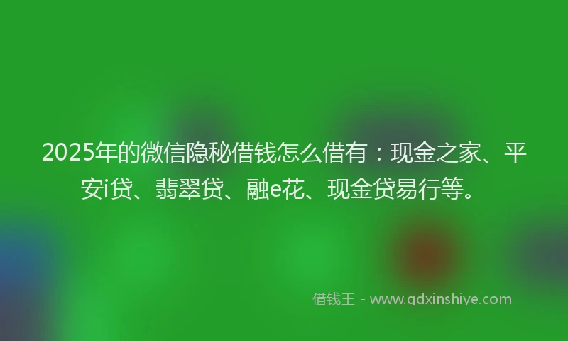 2025年的微信隐秘借钱怎么借有：现金之家、平安i贷、翡翠贷、融e花、现金贷易行等。